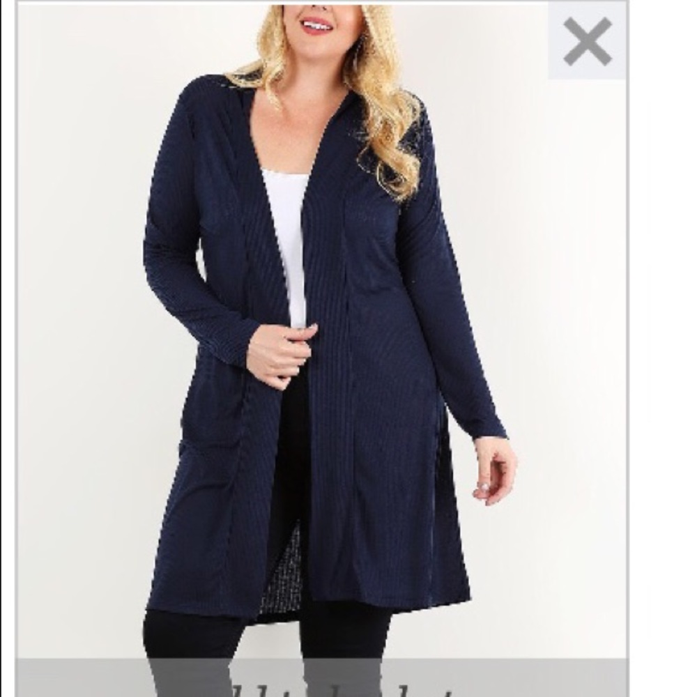 Long Navy Open Cardigan 1x NWT